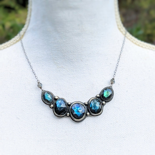 Faceted blue labradorite collar statement necklace