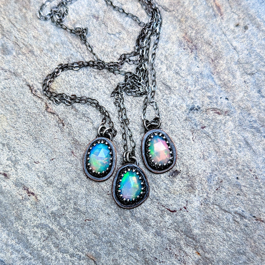 Dainty, fiery, genuine opal necklace