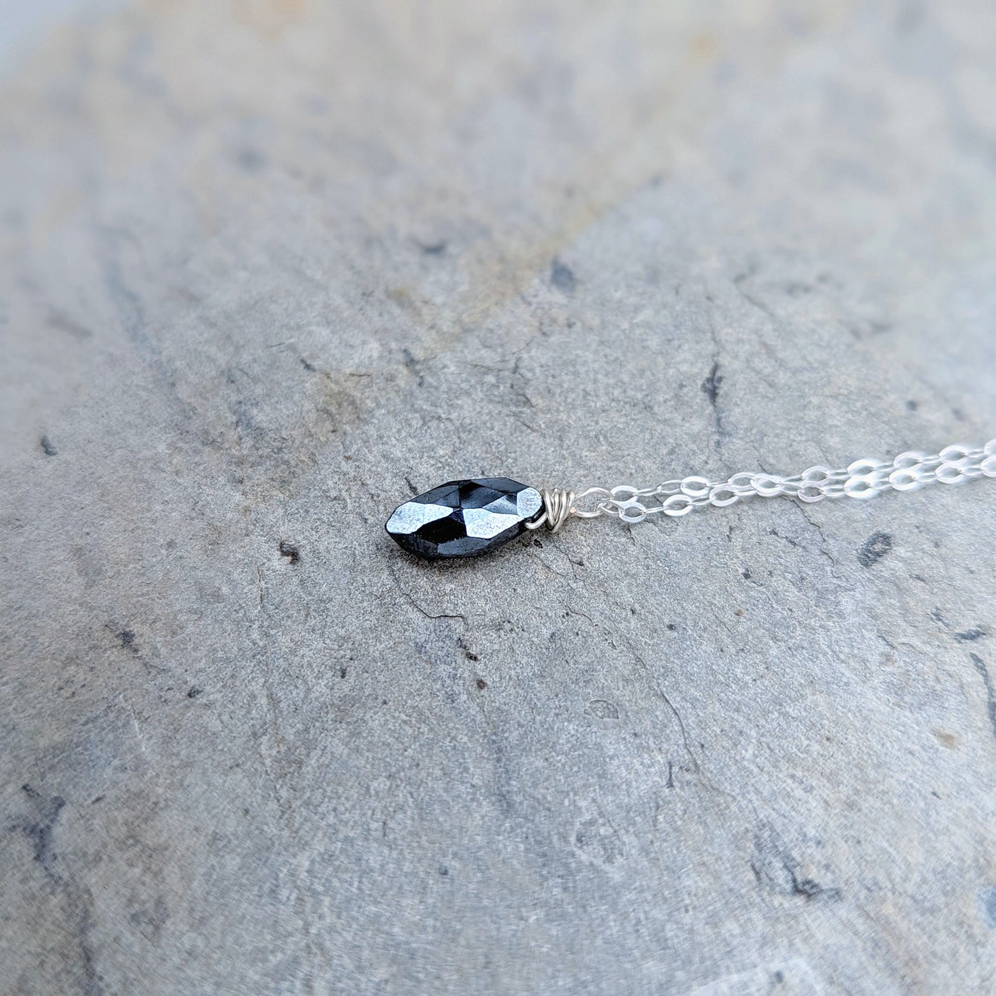 Dainty, faceted black Spinel necklace