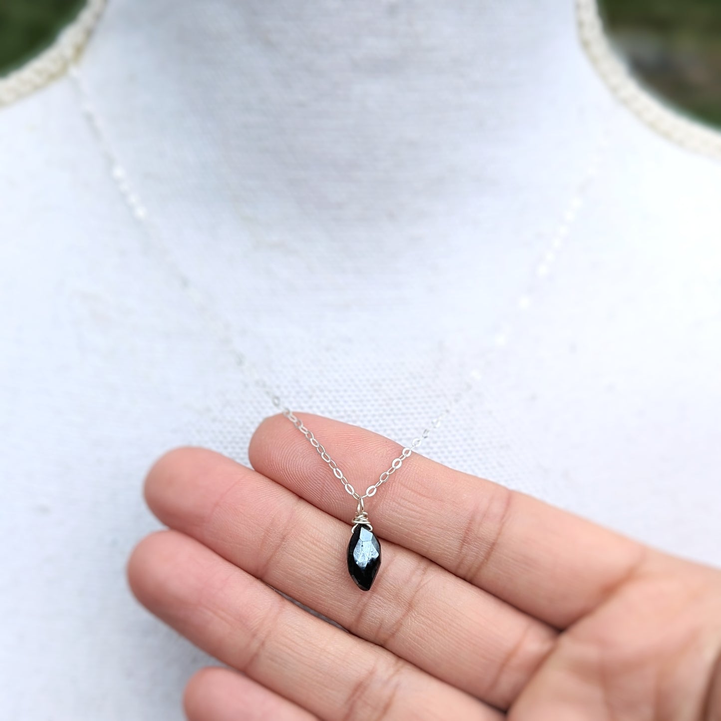 Dainty, faceted black Spinel necklace