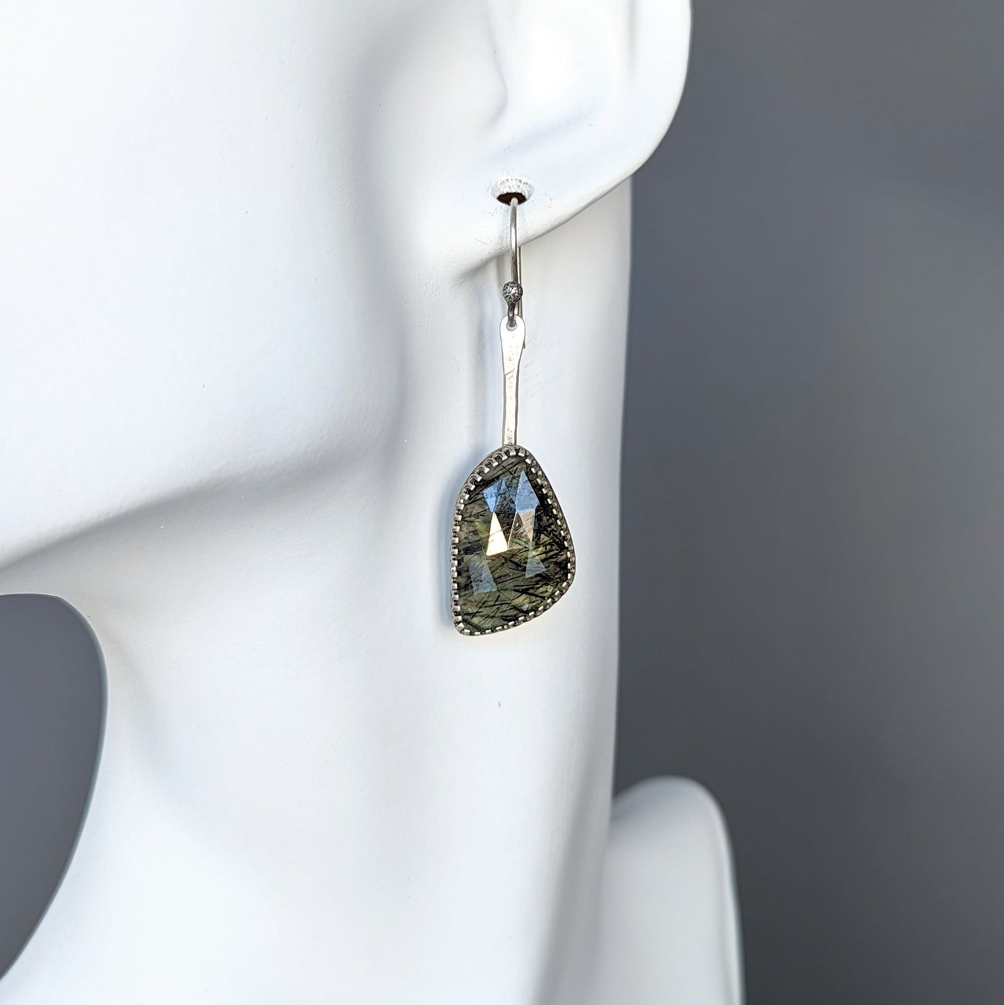 Rare green rutilated quartz earrings