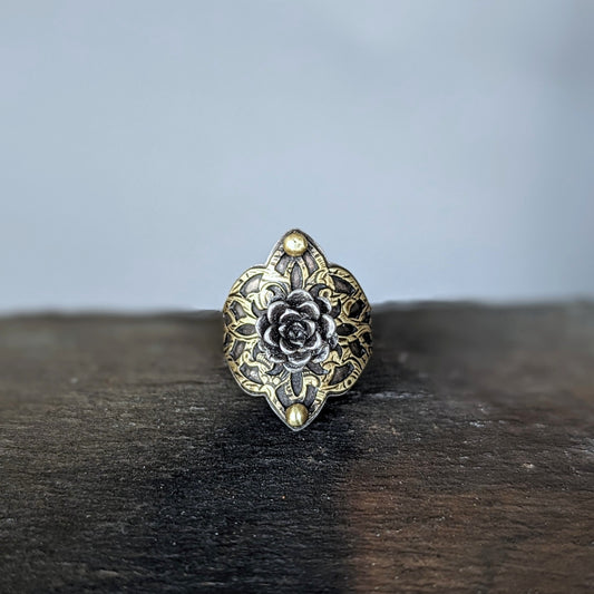 Sterling silver succulent filigree statement ring