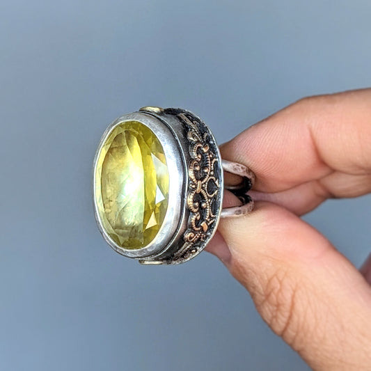 The Royal Ring; artisan lemon quartz sterling silver statement ring