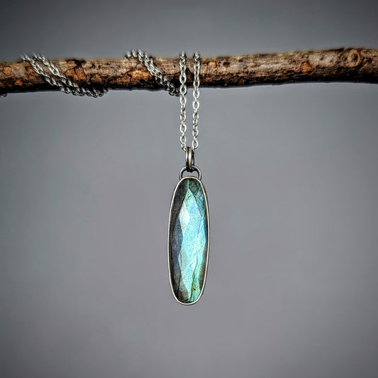 Faceted labradorite botanical sterling silver necklace