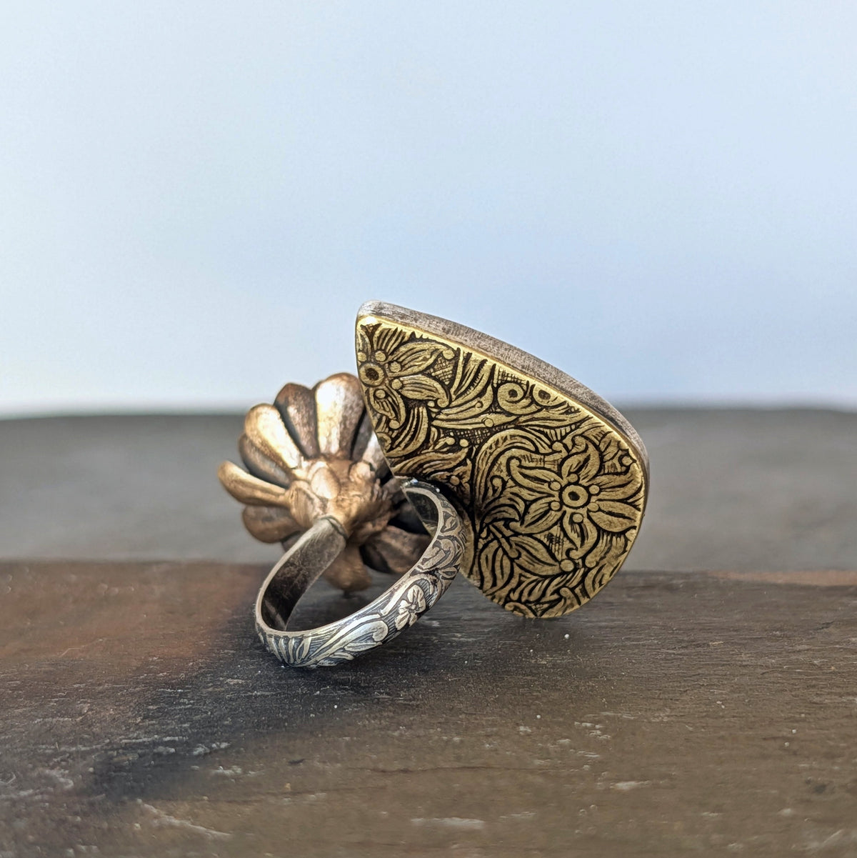 Labradorite and Bronze Succulent Statement Ring