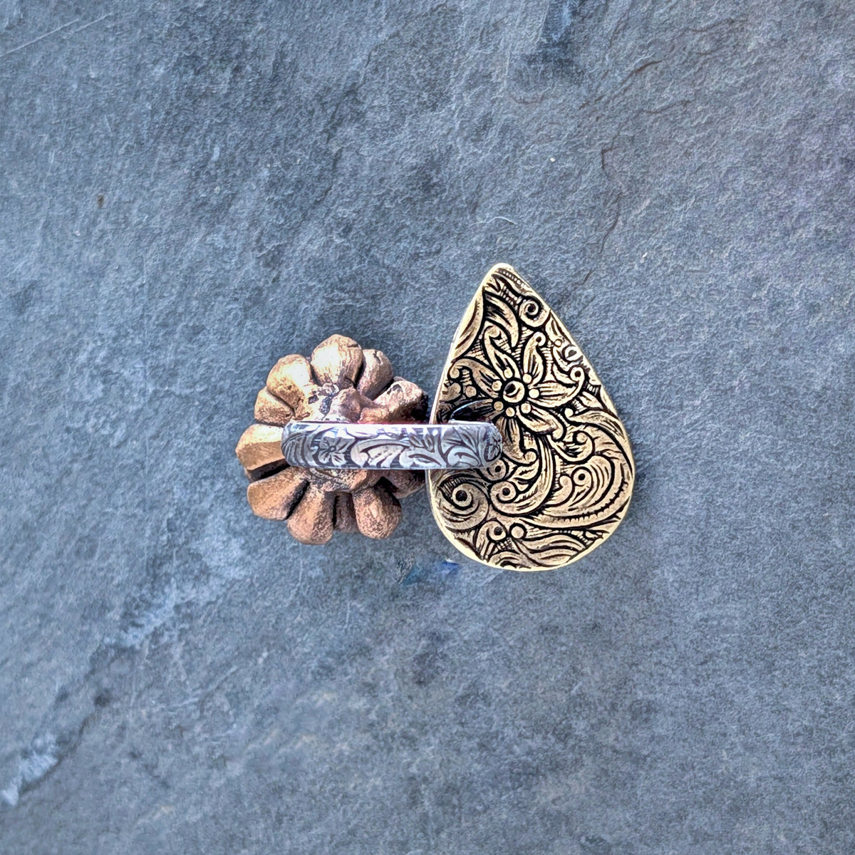 Labradorite and Bronze Succulent Statement Ring
