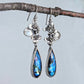 Faceted Blue Labradorite and Sterling Silver Succulent Statement Earrings