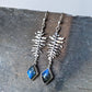 Hand-Sawn Sterling Silver Fern and Blue Labradorite Earrings