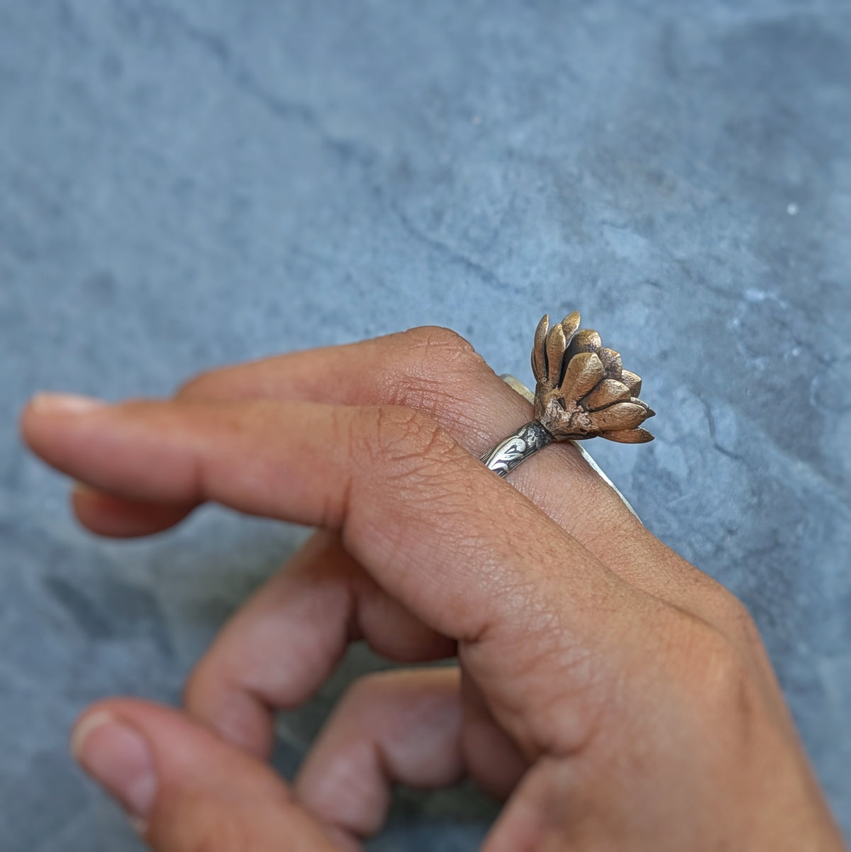 Labradorite and Bronze Succulent Statement Ring
