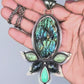Verdant Reverie: Carved Labradorite, Kyanite, and Chrysoprase Botanical Statement Necklace in Sterling Silver