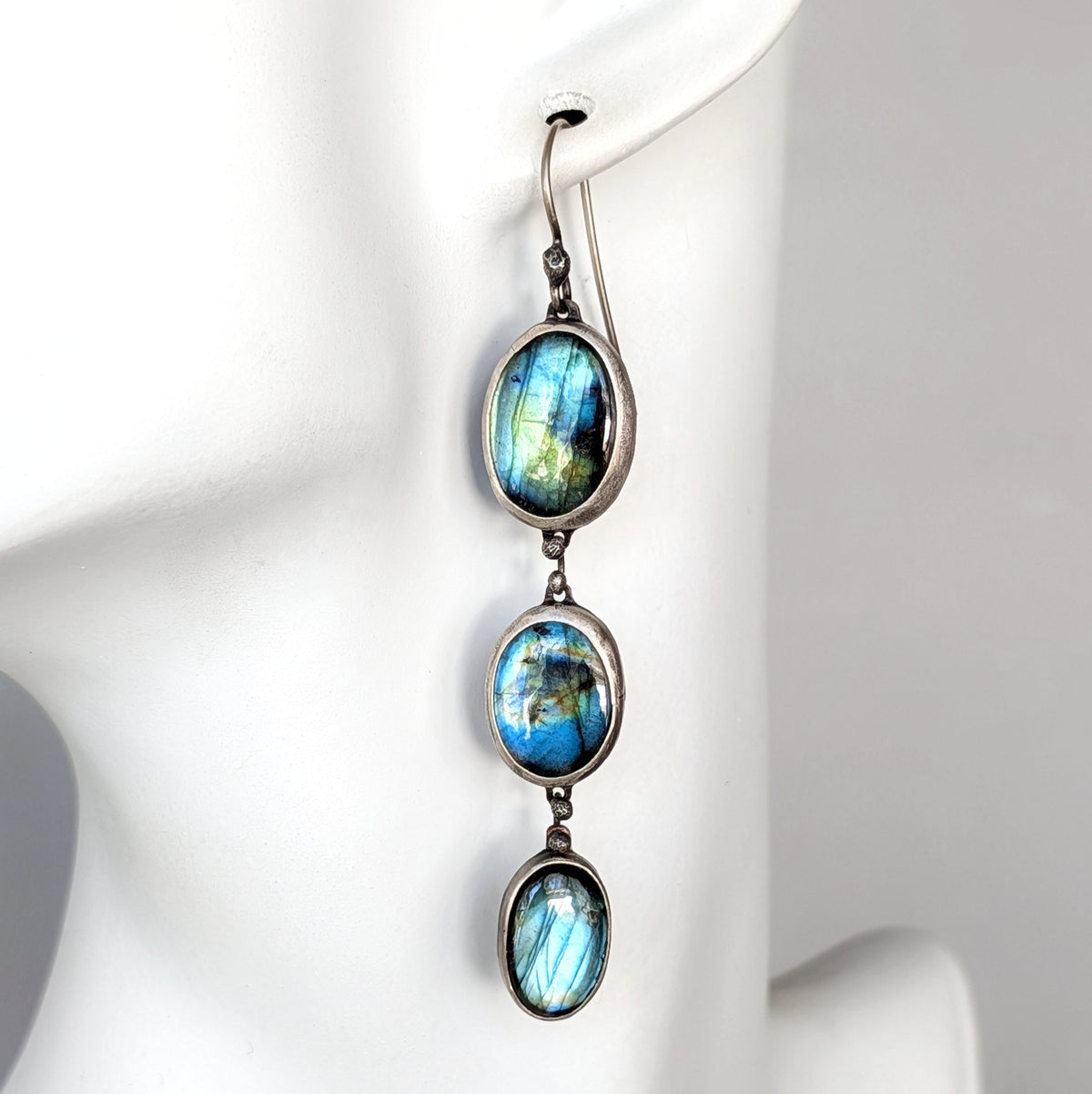 Triple Labradorite Dangle Earrings- Sterling Silver & Copper