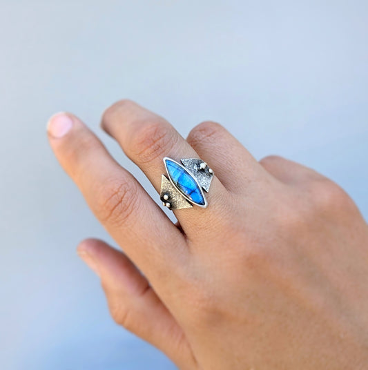 Brutalist Labradorite Ring, size 8