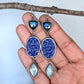 Labradorite, Carved Lapis Lazuli and Aqua Kyanite Statement Earrings
