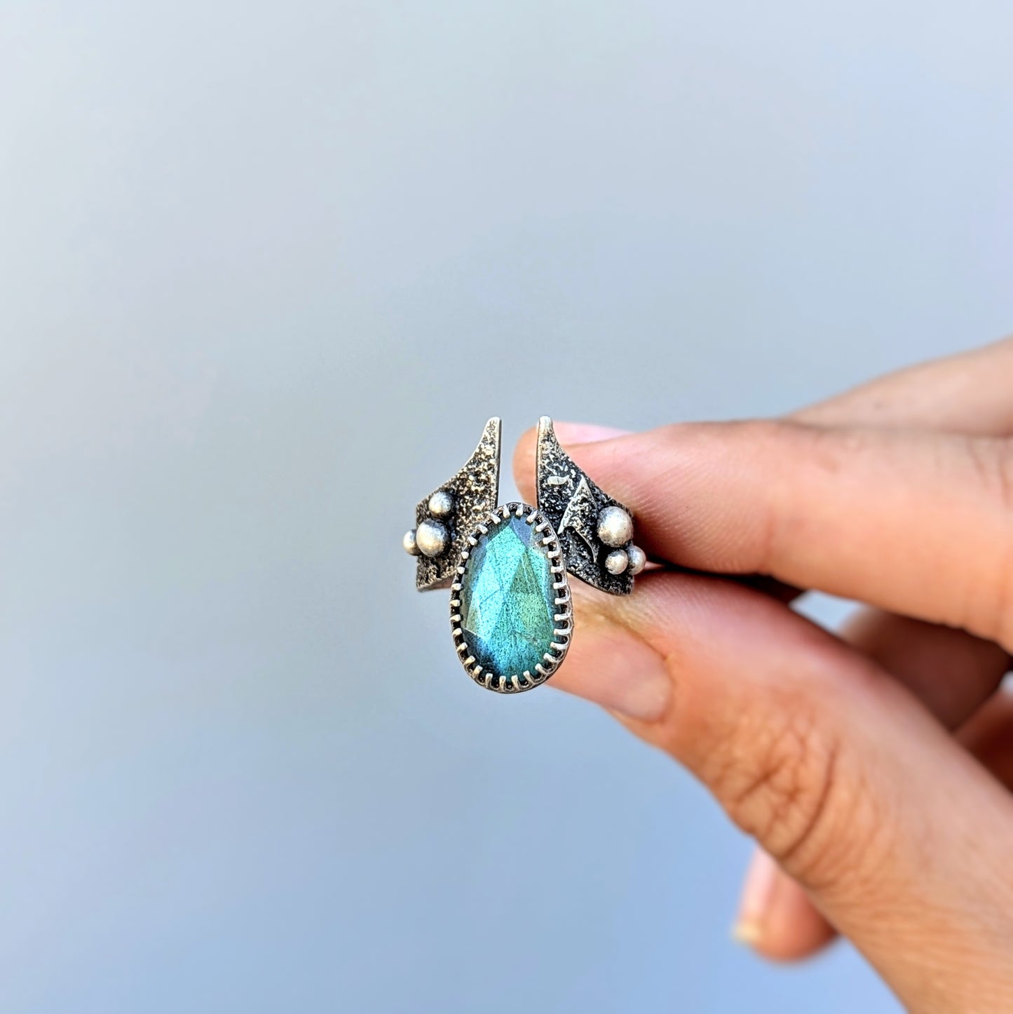 Brutalist Labradorite Ring, size 6.5