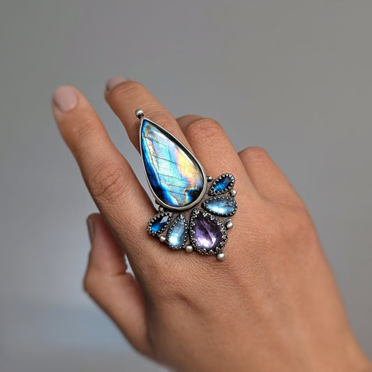 Arcana Ring: a mixed metal, multi gemstone statement ring (adjustable)