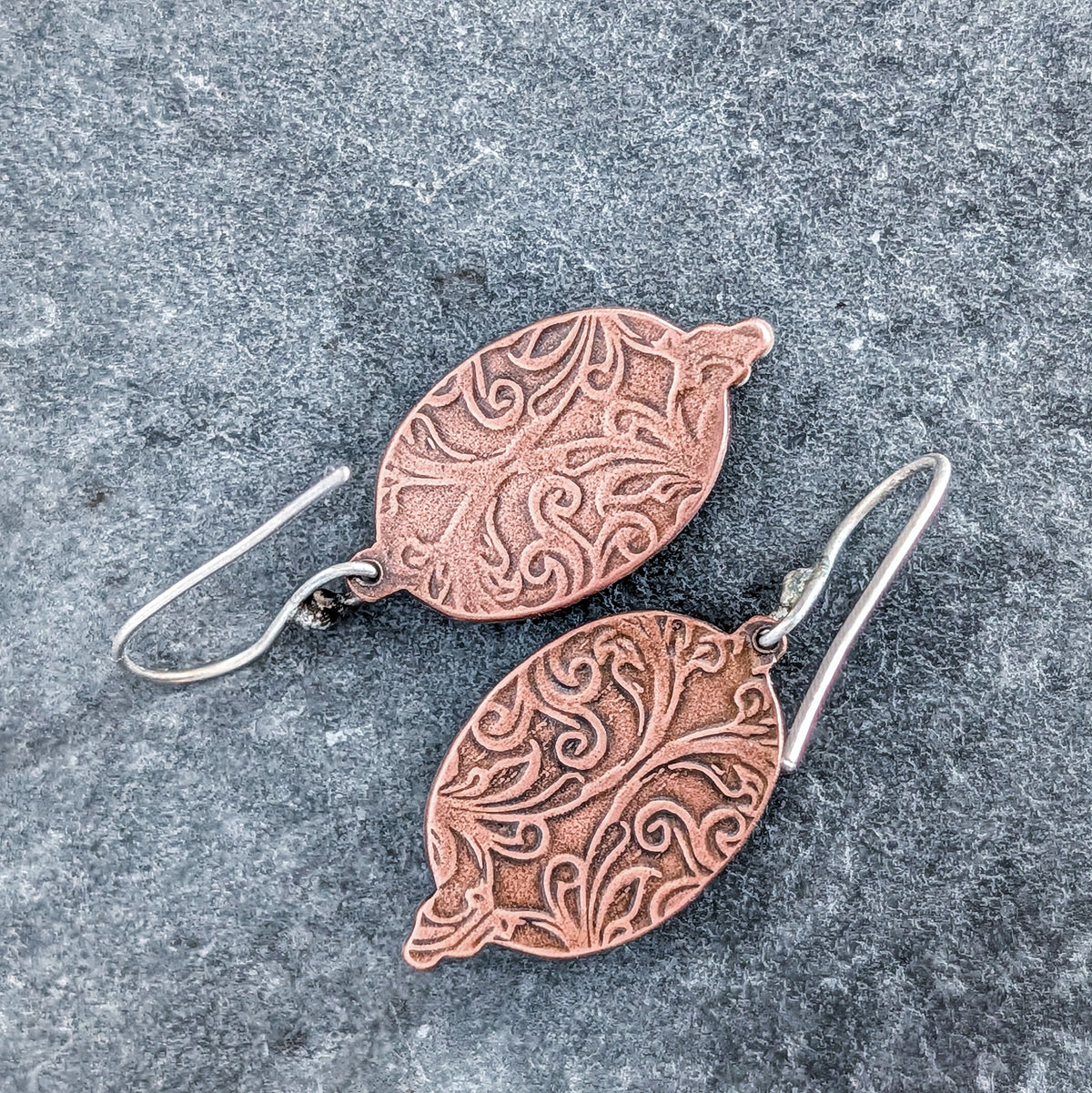 Faceted Labradorite and Copper Filigree Earrings- Sterling Silver Ear Wires