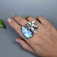Gemmaflora Maxima: Rough Blue Moonstone Sterling Silver Cast Succulent Artisan Statement Ring