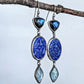 Labradorite, Carved Lapis Lazuli and Aqua Kyanite Statement Earrings