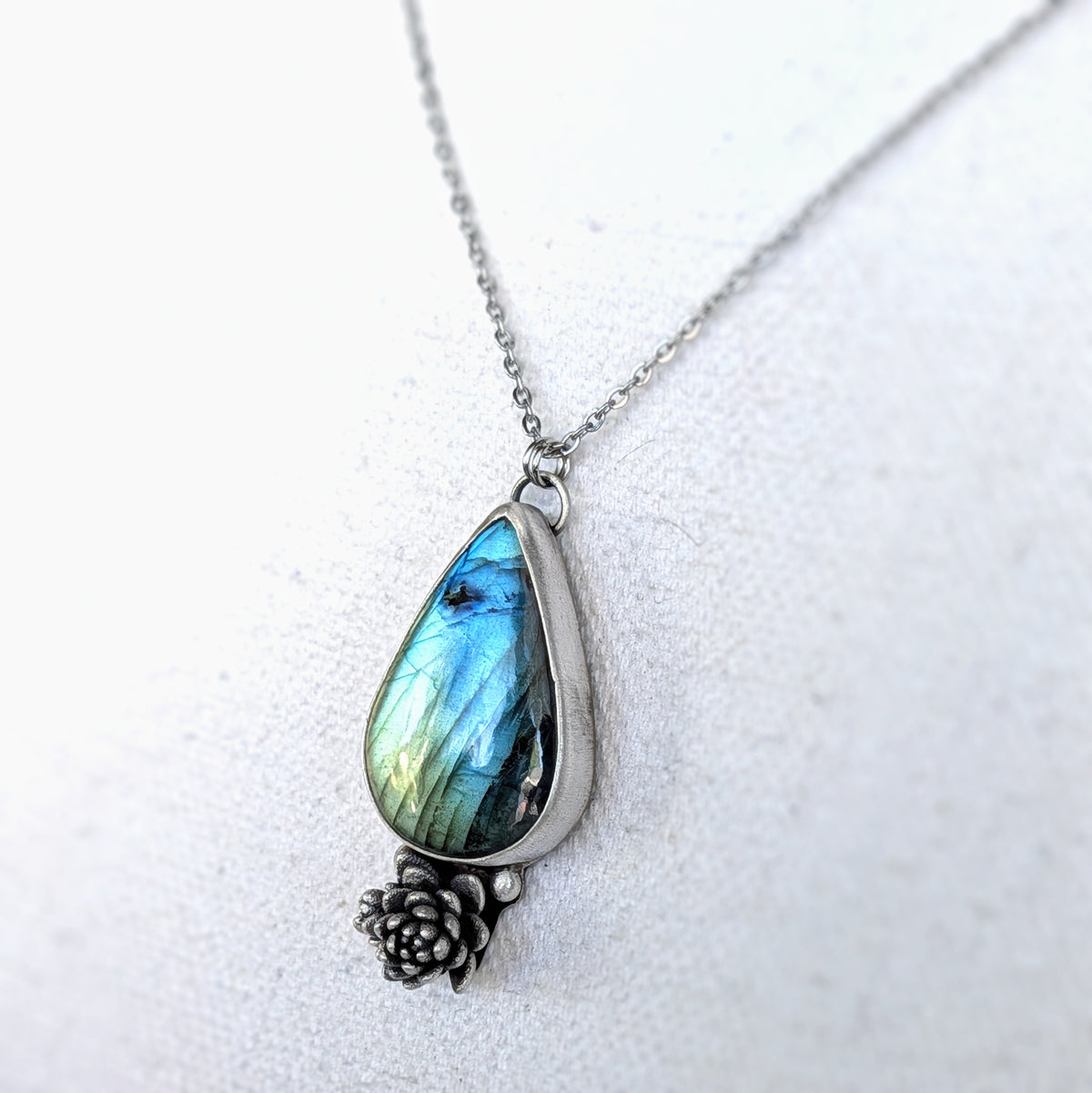 Labradorite and Succulent Bouquet Necklace- Botanical Pendant