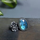 Gemmaflora Maxima- Deep Aqua Labradorite and Solid Cast Sterling Silver Double Succulent Artisan Statement Ring