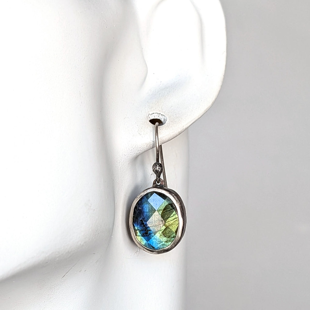 Faceted Blue Green Labradorite Dangle Earrings