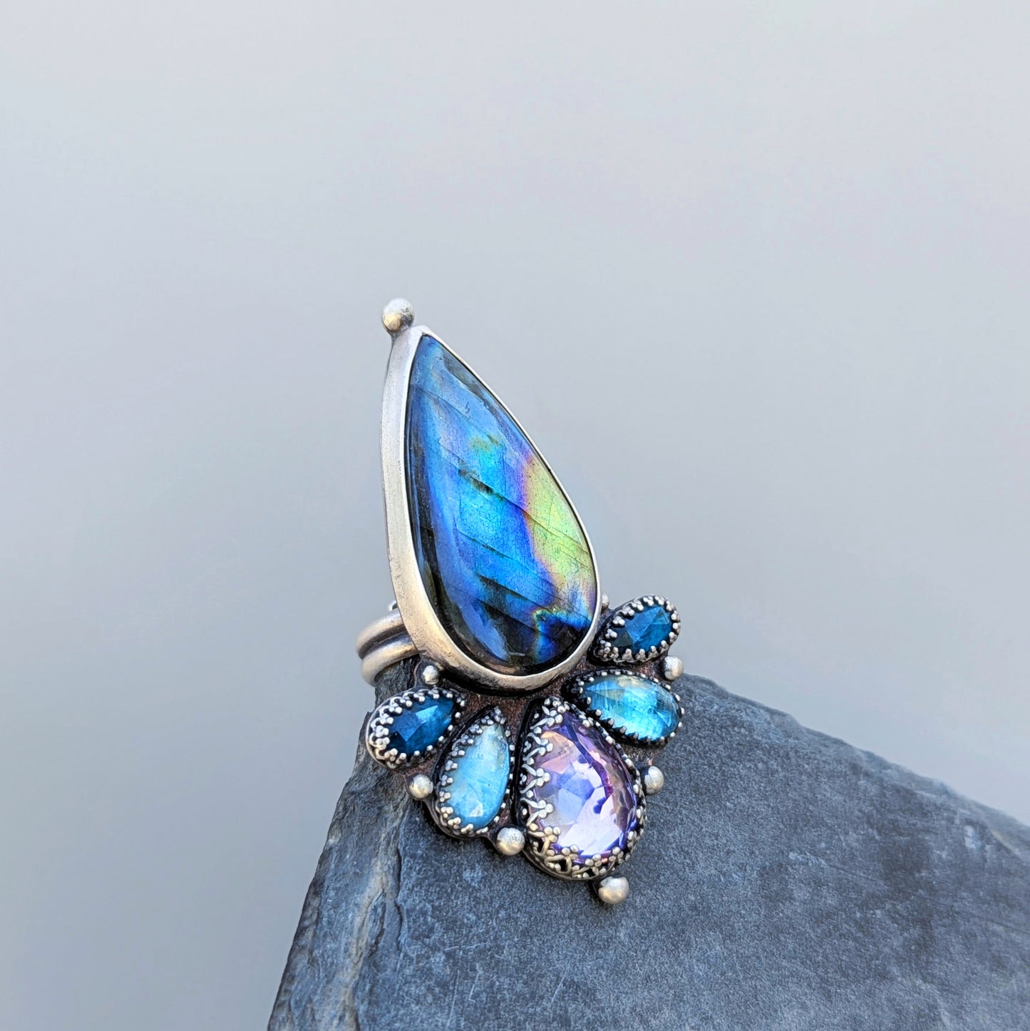 Arcana Ring: a mixed metal, multi gemstone statement ring (adjustable)