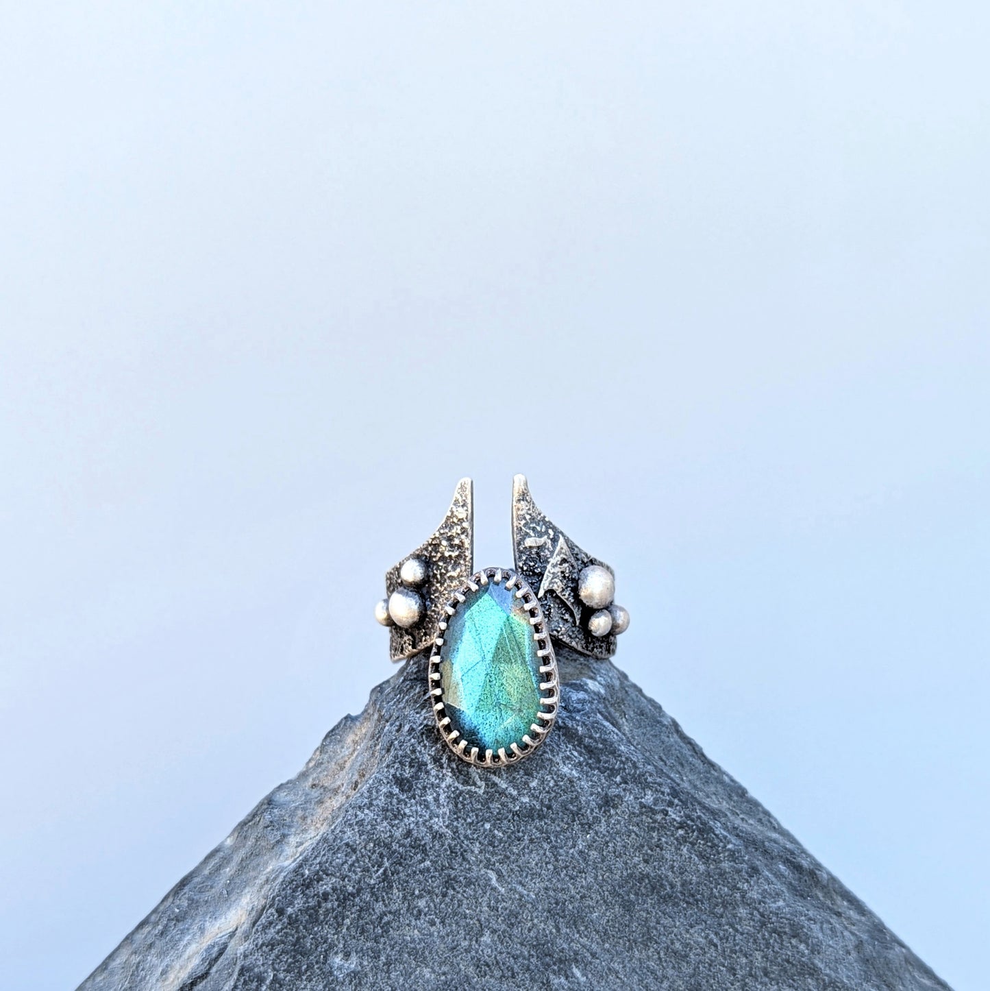 Brutalist Labradorite Ring, size 6.5