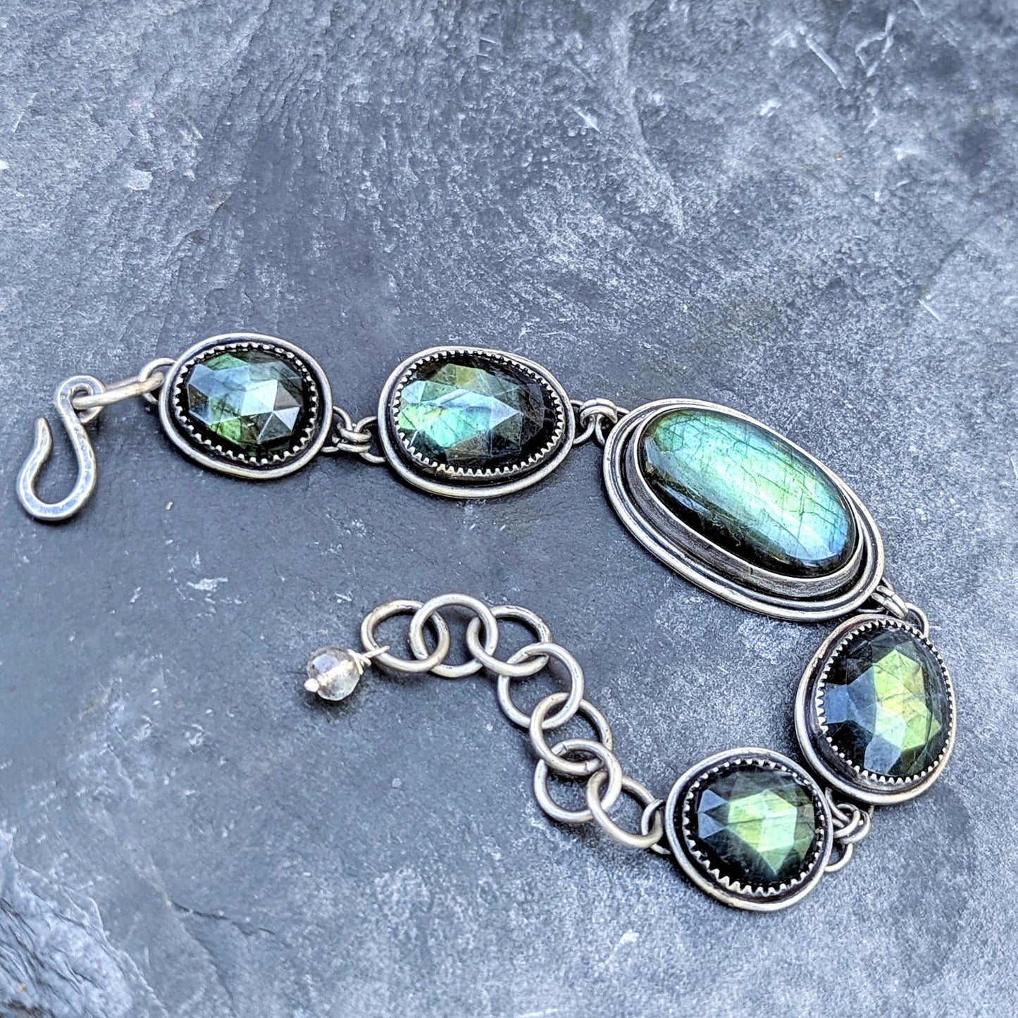 Hand-Fabricated Labradorite and Sterling Silver Statement Bracelet
