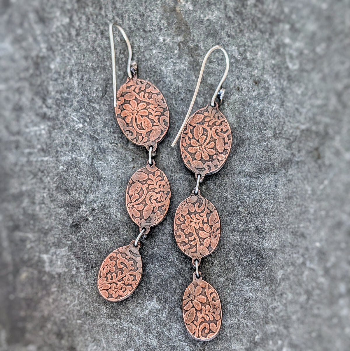 Triple Labradorite Dangle Earrings- Sterling Silver & Copper