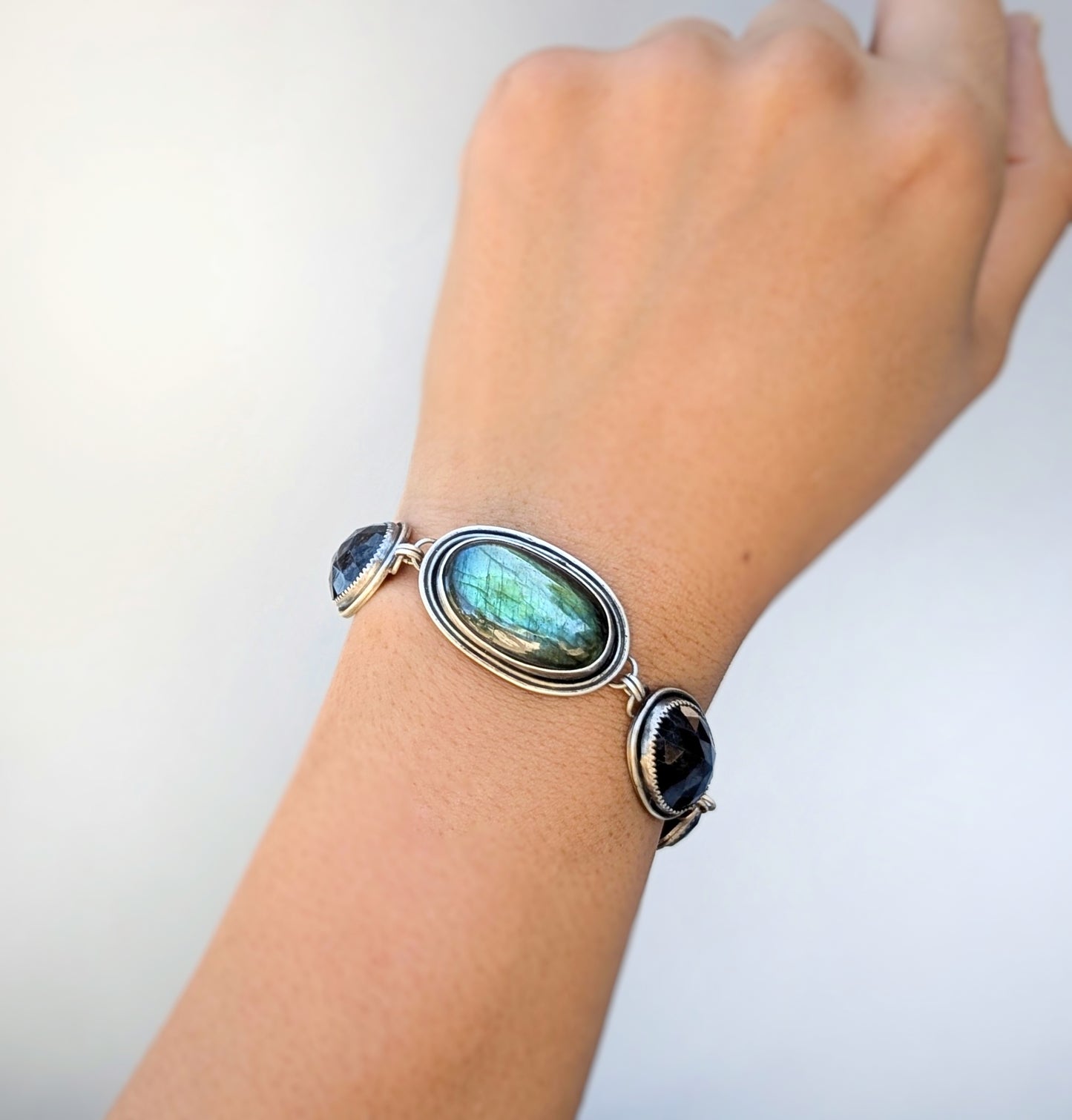 Hand-Fabricated Labradorite and Sterling Silver Statement Bracelet