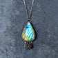 Labradorite and Succulent Bouquet Necklace- Botanical Pendant