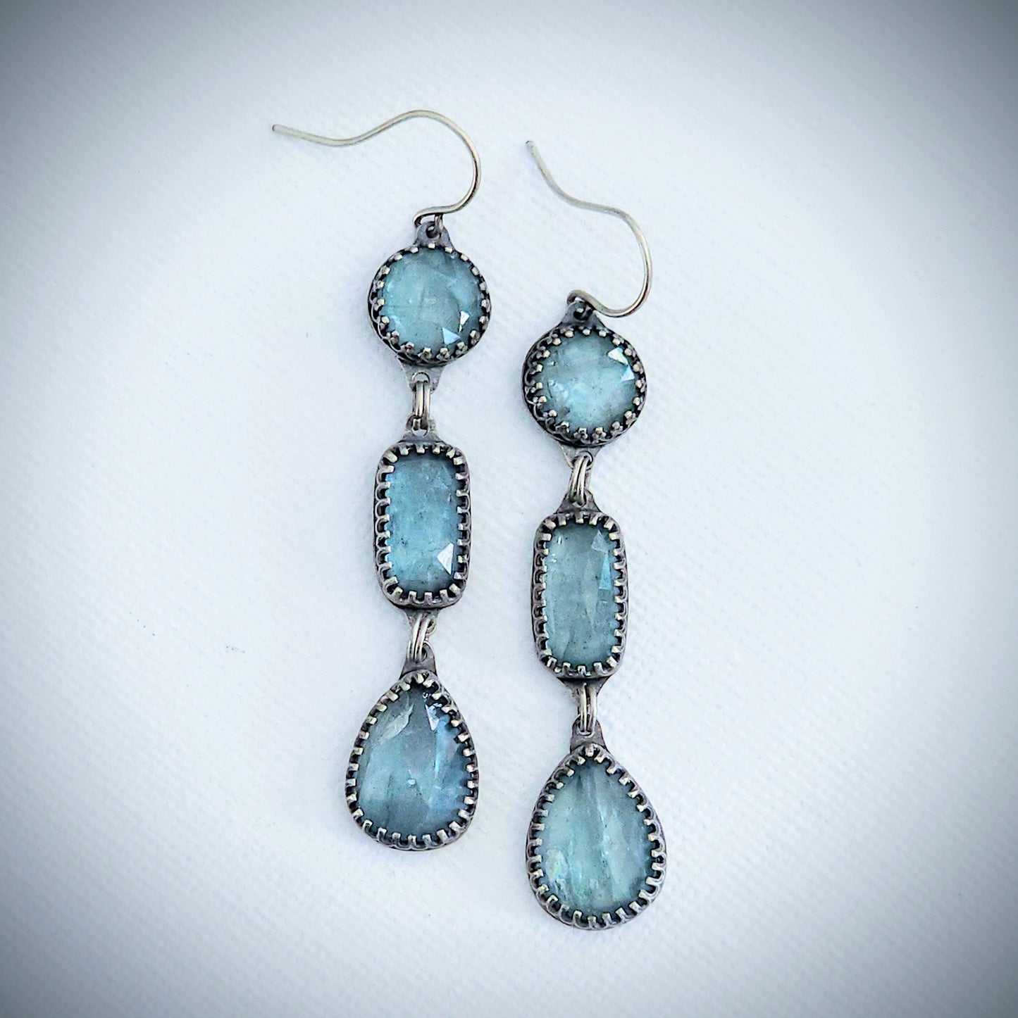 Sterling silver and faceted aqua kyanite earrings
