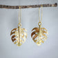 Hand-sawn shiny hammered brass monstera earrings, made to order