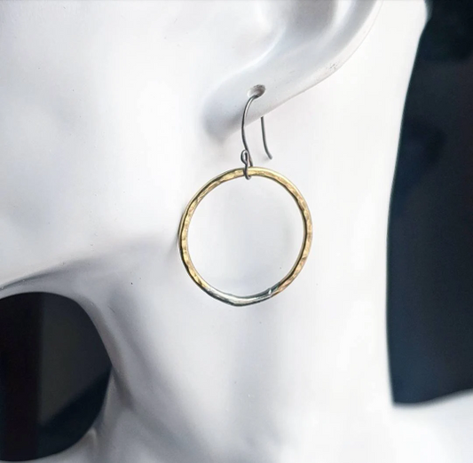Hammered golden brass hoop earrings