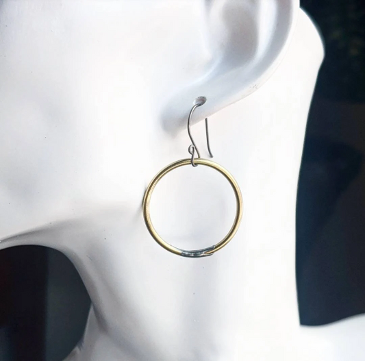 Golden brass minimalist hoop earrings