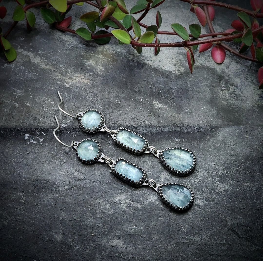 Sterling silver and faceted aqua kyanite earrings
